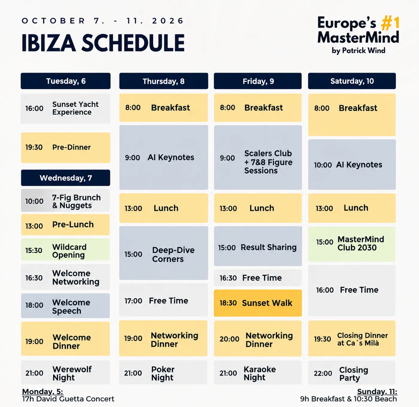 Ibiza Schedule
